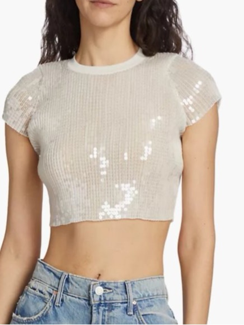 Alexander wang Sequin Crop Short-Sleeve Top - White